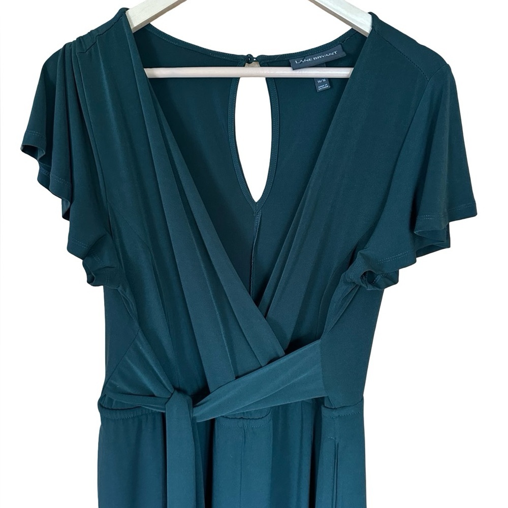 Lane Bryant NWT V-Neck Wide Leg Flutter Sleeve Wrap Top Jersey Jumpsuit 14/16 - Picture 2 of 10